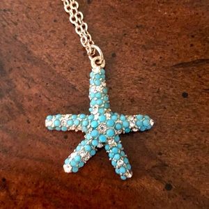 Costume Star fish turquoise/rhinestone short ncklc